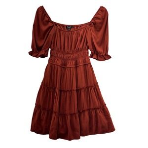 Womens Size‎ Small Trixxi Rust Puff Sleeve Tiered Mini Dress Cottagecore Boho